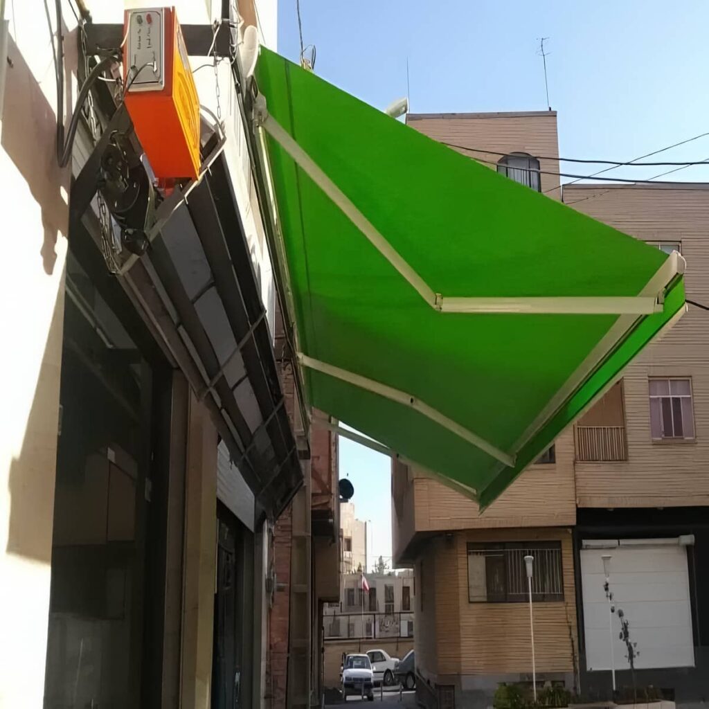 نصب سایبان برقی بازویی اتوماتیک پارچه ضدآب در مریوان