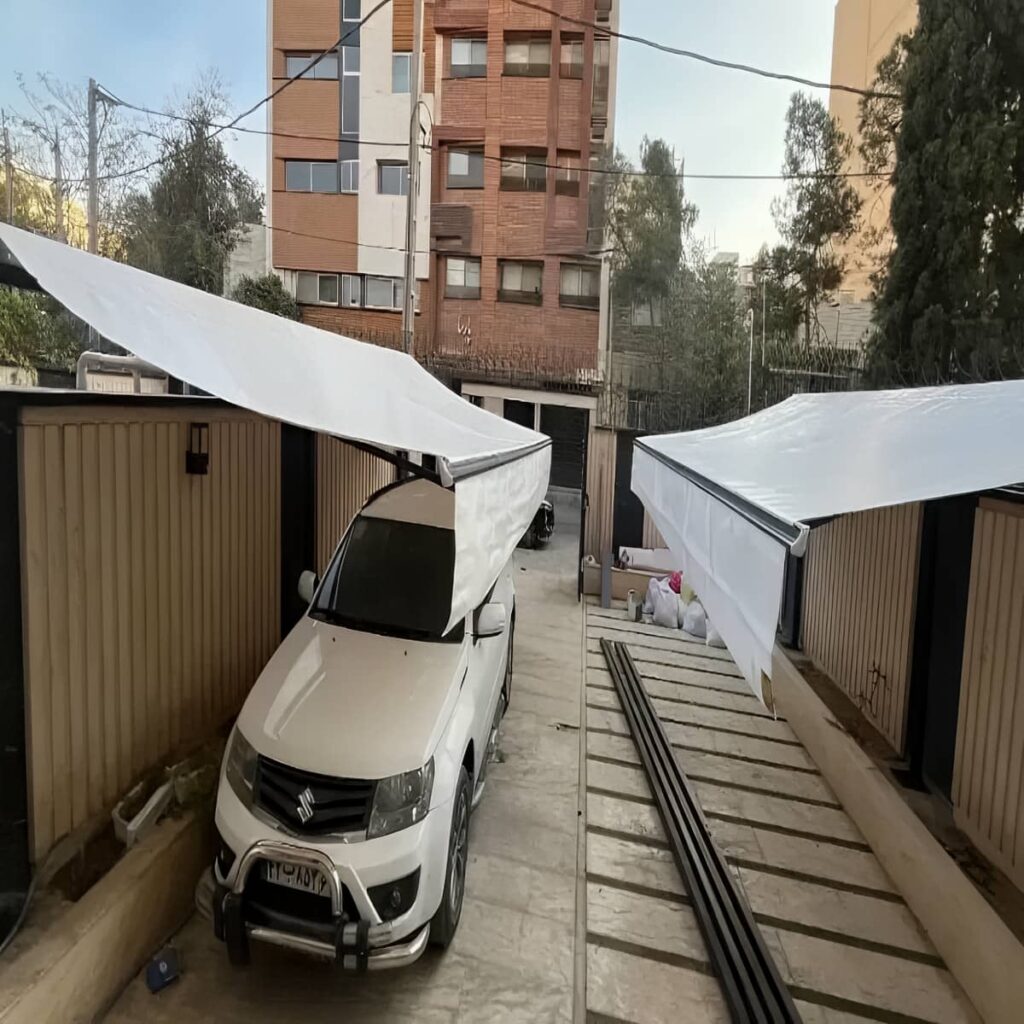 نصب سایبان برقی بازویی اتوماتیک ضدزنگ ساحلی در قشم