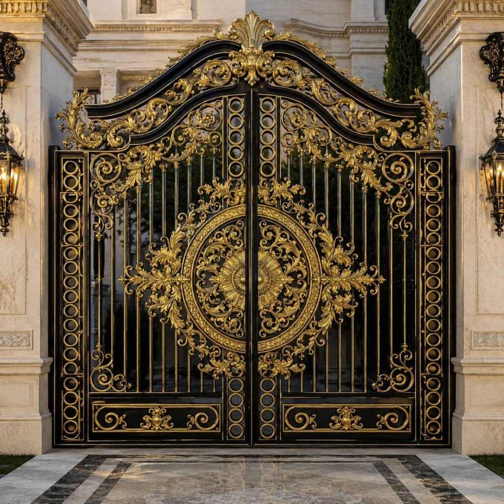 خرید درب حیاط مشکی طلایی با انتخاب متعادل رنگ