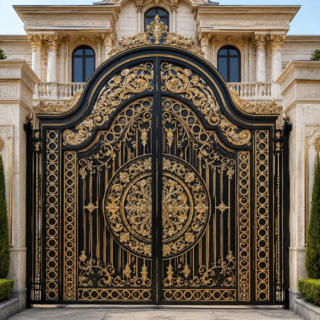 اجرای درب ویلایی مشکی طلایی با پوشش مات