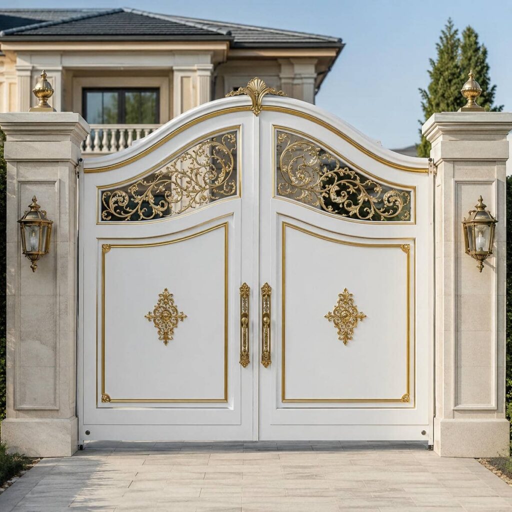 تولید درب حیاط سفید طلایی با رنگ یکنواخت