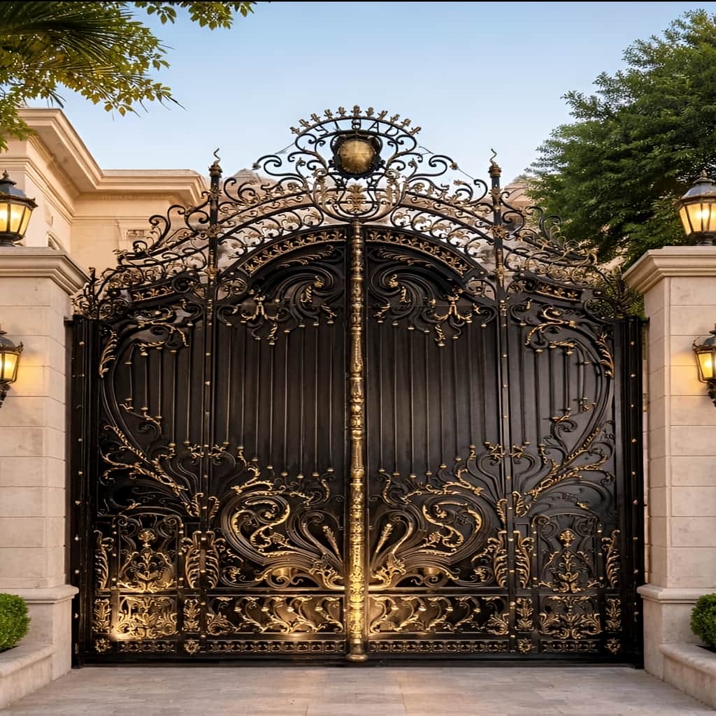 خرید درب حیاط فرفورژه نمای رومی با پوشیدگی دلخواه