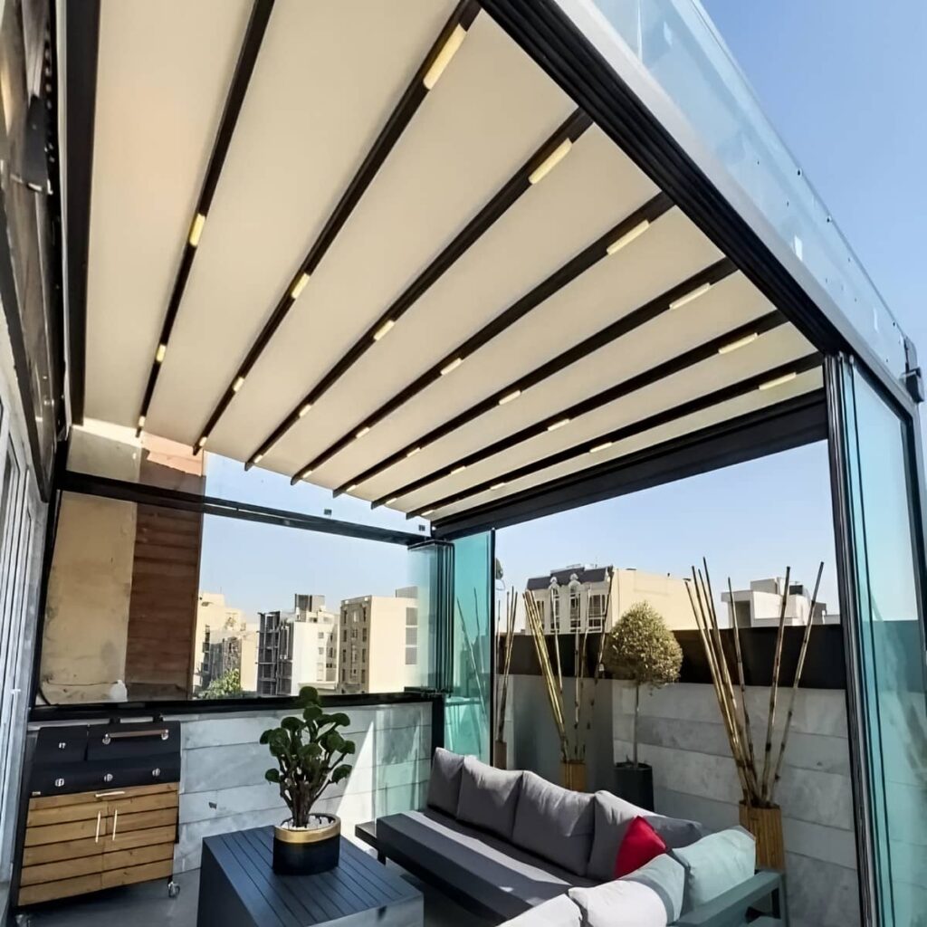 سقف متحرک پارچه ای با ابعاد سفارشی پروژه