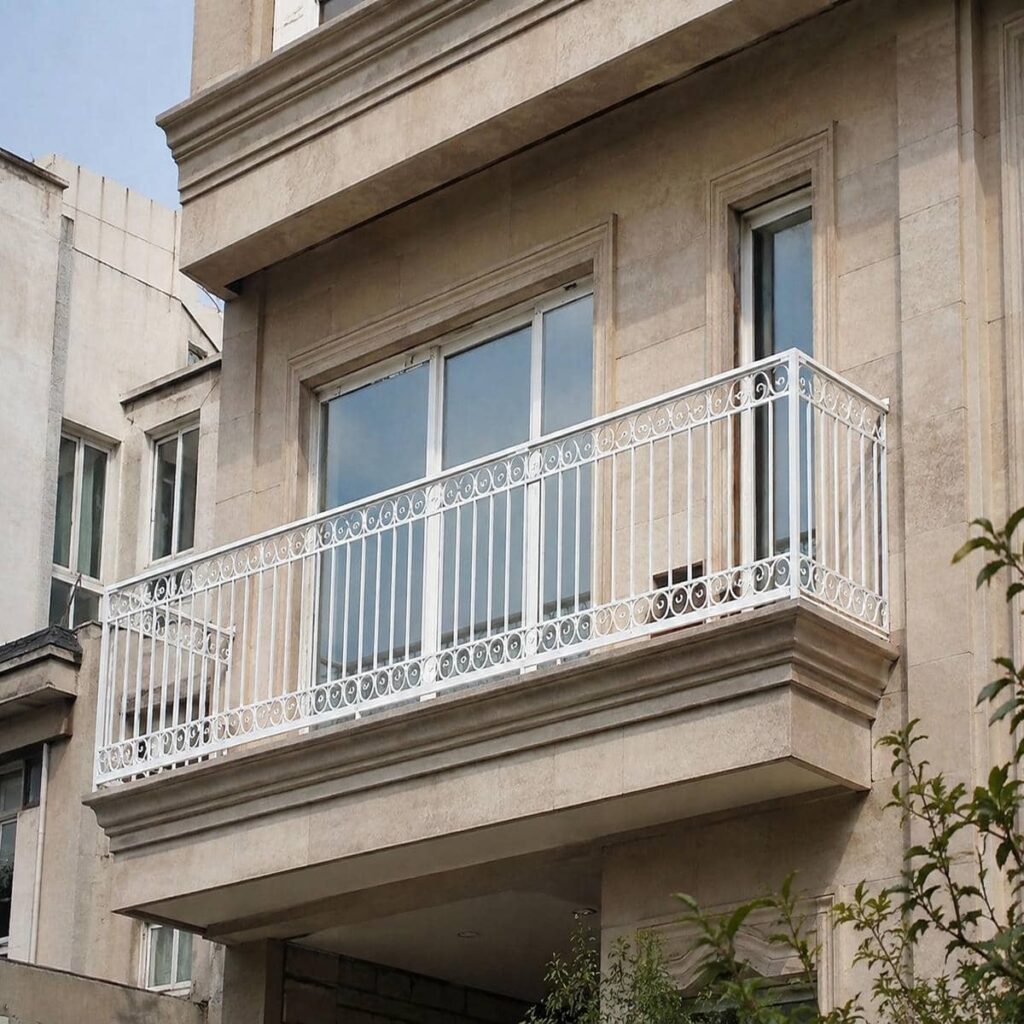 نرده بالکن تزئینی با رنگ هماهنگ نما